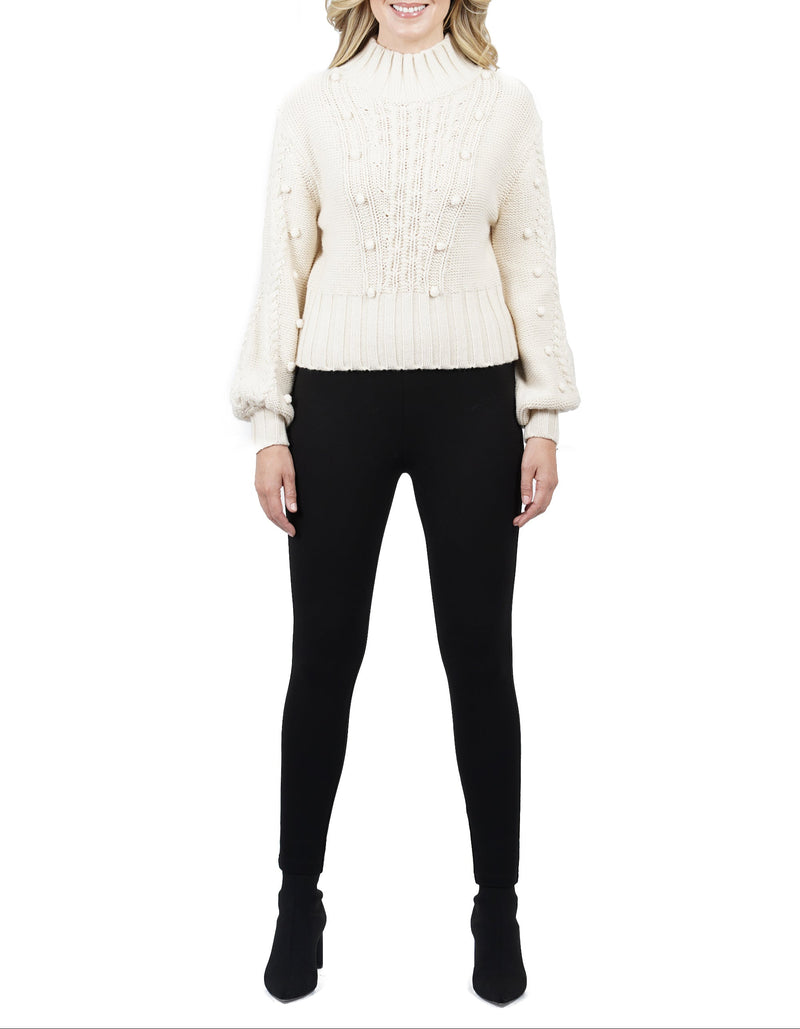 Annalise Cable Sweater with Pom Sleeves-2
