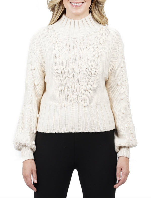 Annalise Cable Sweater with Pom Sleeves