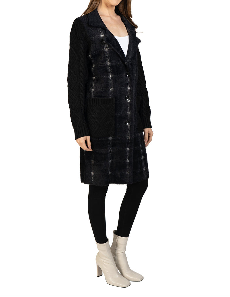 Love Token Plaid Cardigan with Knitted Sleeves 3