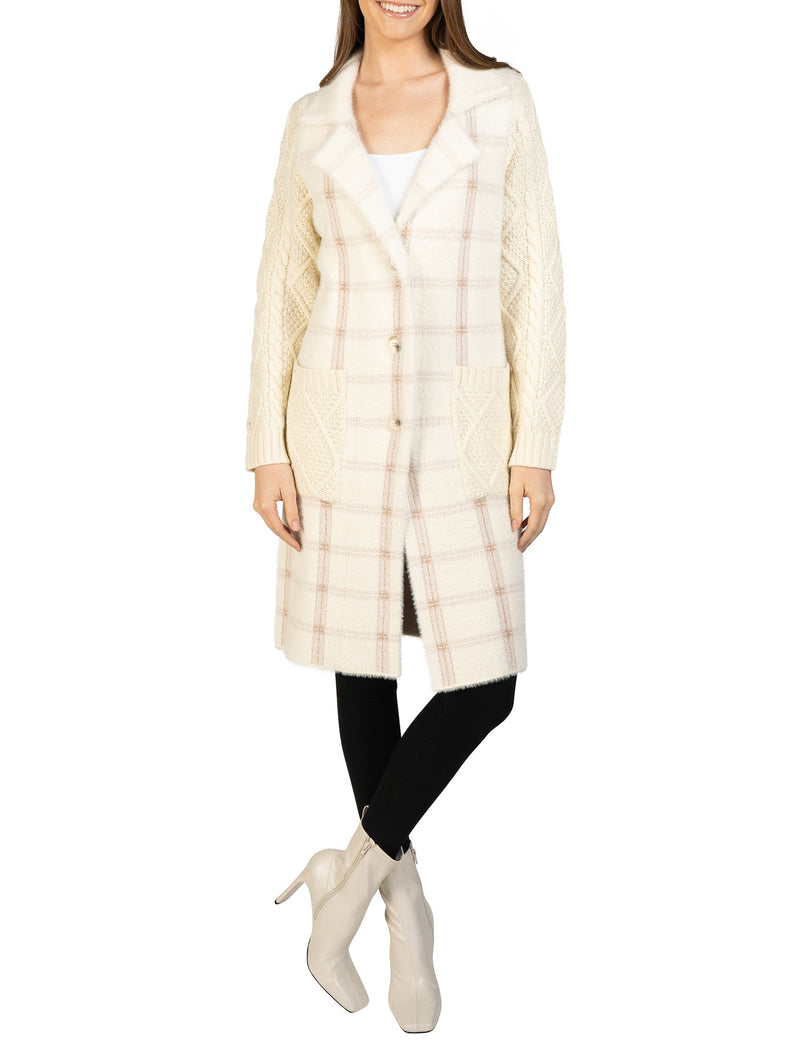 Love Token Plaid Cardigan with Knitted Sleeves 6