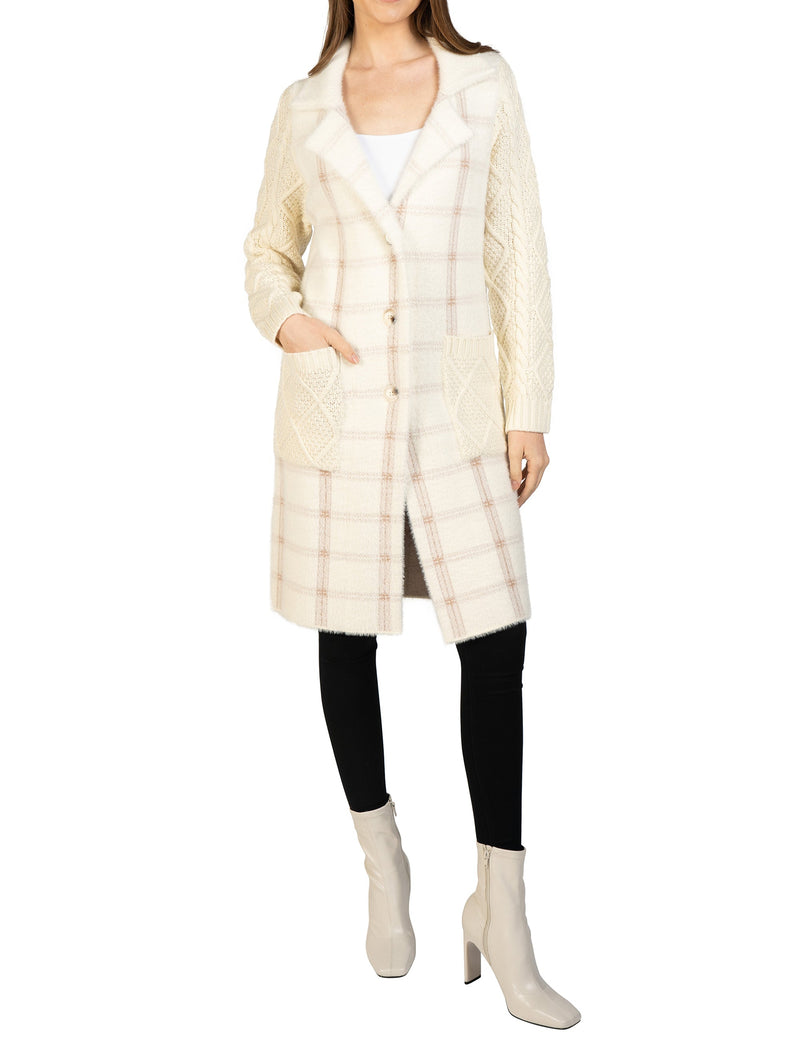 Love Token Plaid Cardigan with Knitted Sleeves 7